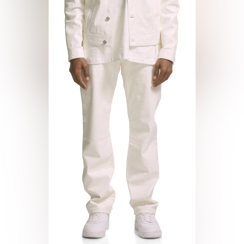 Purple-Brand Straight Leg Leather Pant, Brilliant White - 38